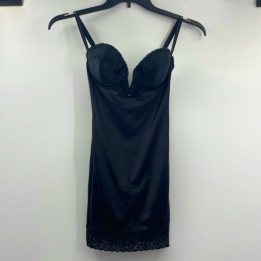 Vintage 90s Subtract Union Made Black Lace Trim Girdle Bodysuit Shapewear 34B